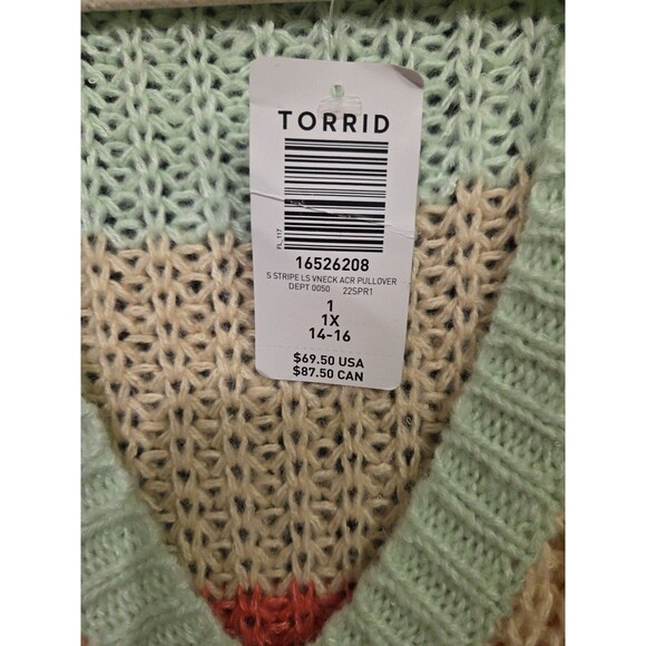 Torrid Sweater Long Chunky Knit Tunic Mint Coral Cream Rust 1 / 1X / 14-16 - Picture 4 of 4